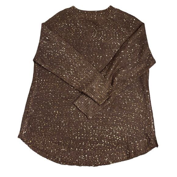 Soft Surroundings Brown Gold Sequin Sweater Women’s PM V-Neck Knit Pullove - Picture 7 of 7